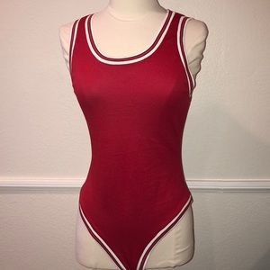 Red Jersey Material Bodysuit